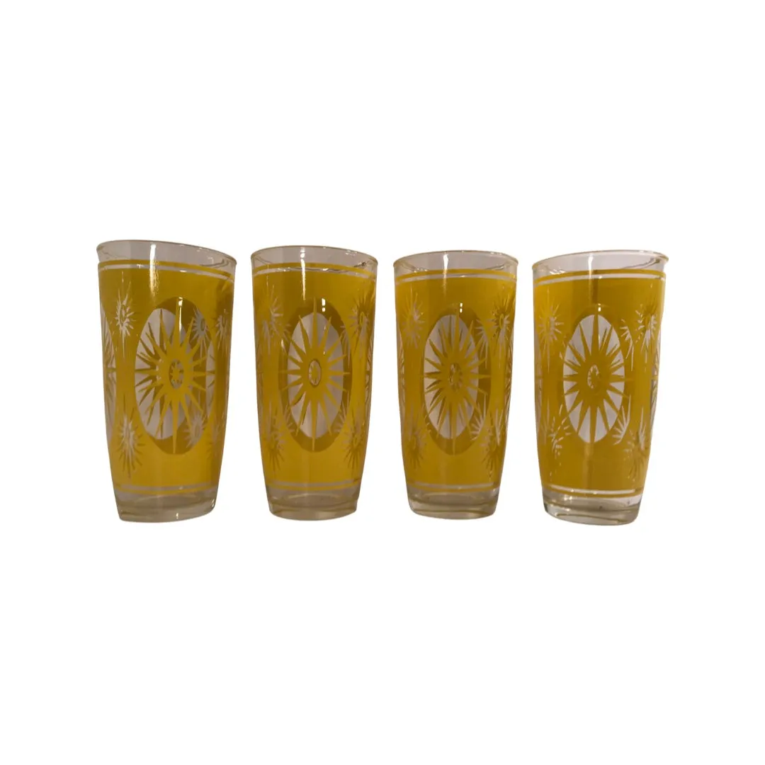 Hazel Atlas Mid-Century Atomic Yellow Starburst Large Glasses (Set of 4)