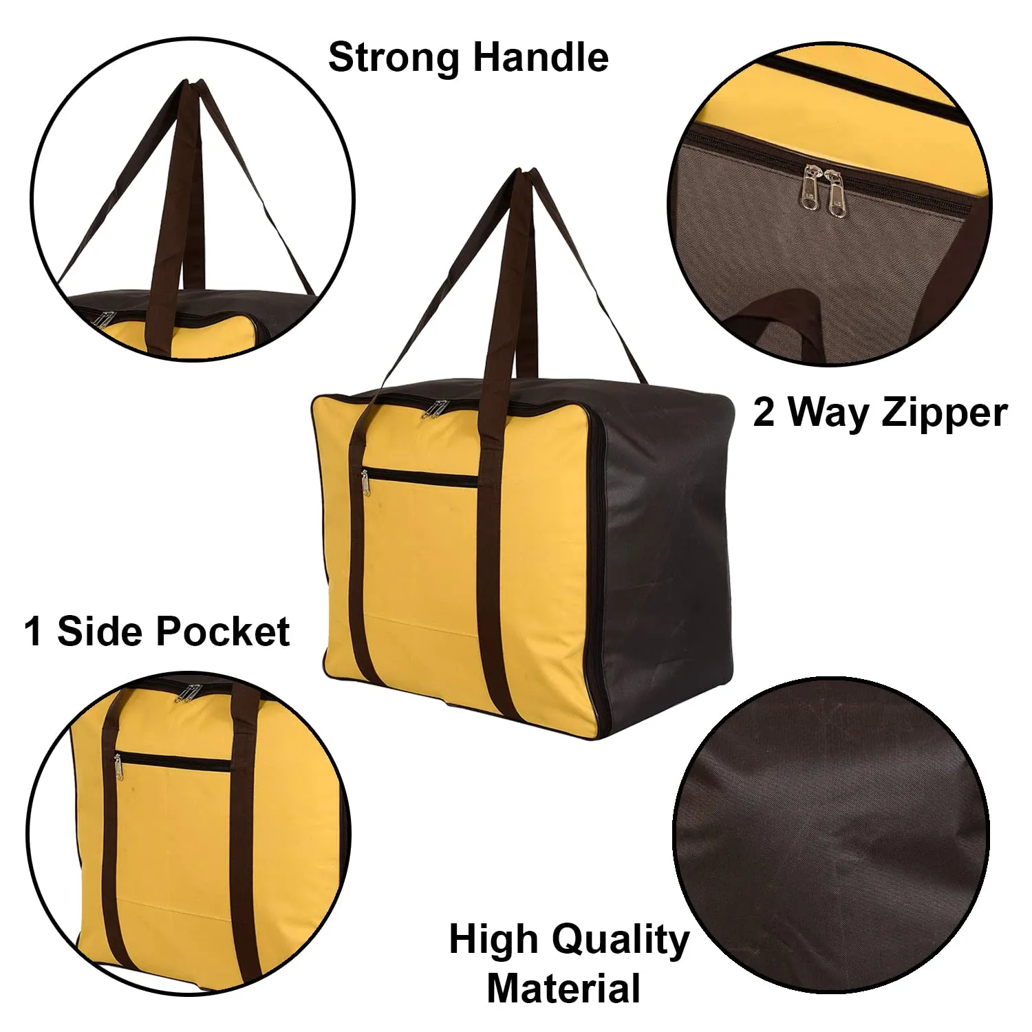 Heart Home Moisture Proof Wardrobe Organizer Storage Bag For Clothes With Zipper Closure and Handle (Yellow & Brown)-HS43HEARTH26653