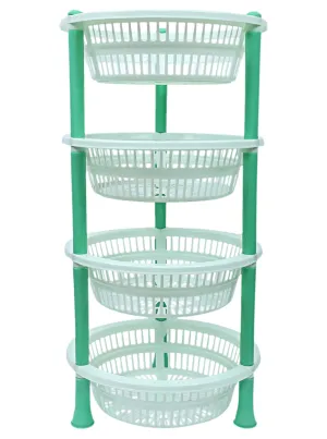 Heart Home Multiuses 4-Tier Round Plastic Storage Basket/Organizer for Kitchen, Laundry Room, Bathroom, Office (Green)-50HH01716