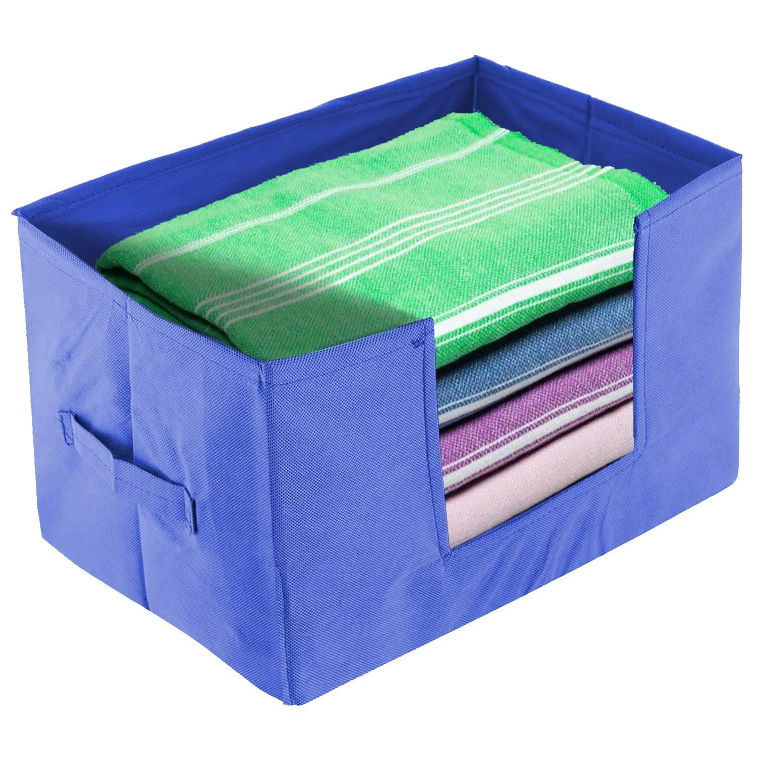 Heart Home Non-Woven Foldable Saree Stacker, Wardrobe Organizer, Storage Bin With Handle (Blue)-HS43HEARTH26420