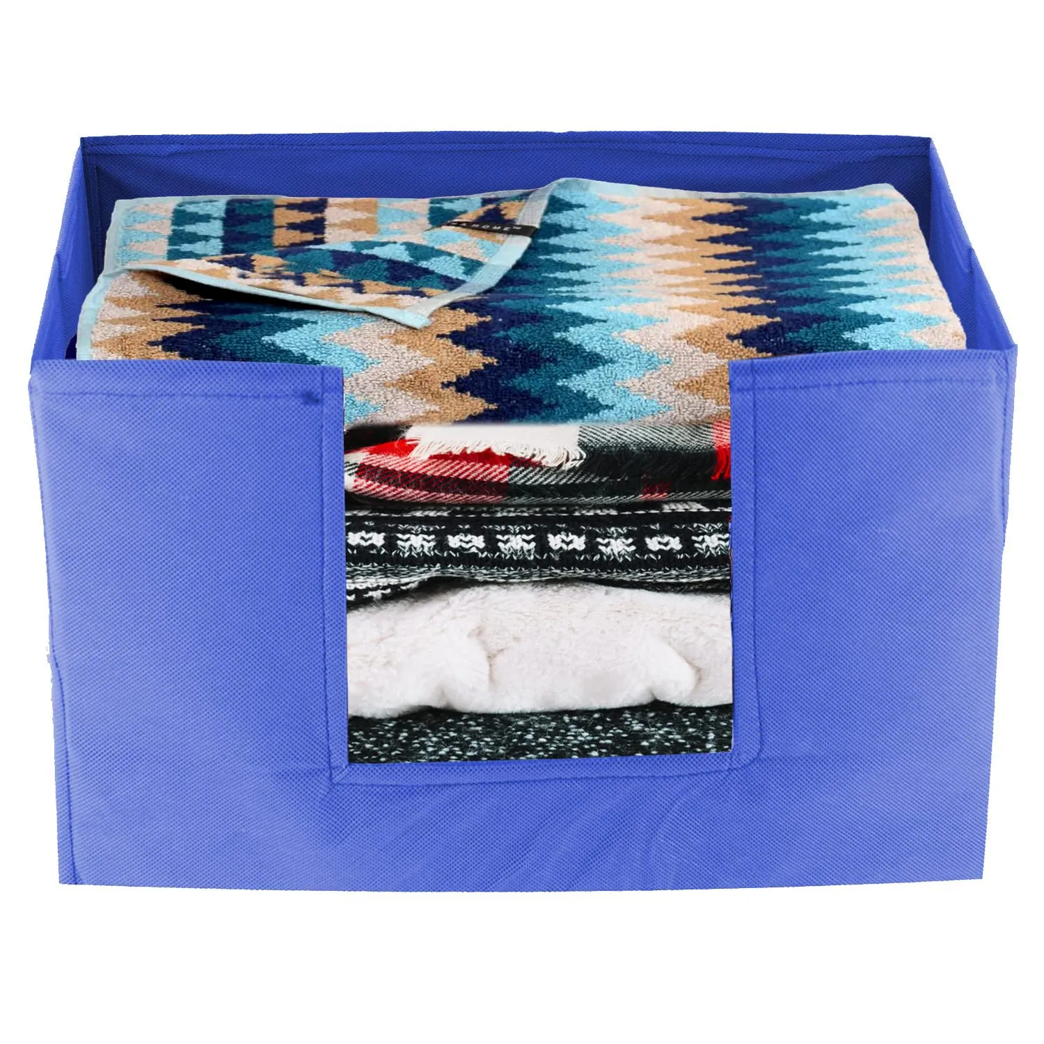 Heart Home Non-Woven Foldable Saree Stacker, Wardrobe Organizer, Storage Bin With Handle (Blue)-HS43HEARTH26420