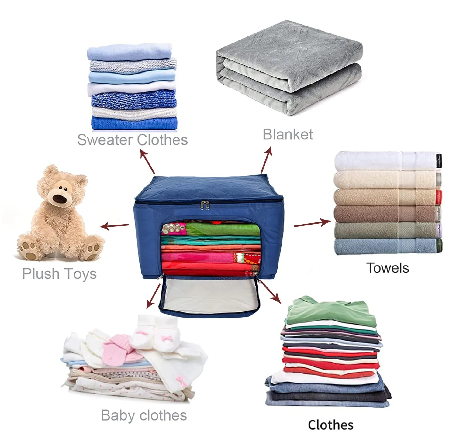 Heart Home Non-Woven Living Box, Underbed Storage, Cloth Storage Boxes for Wardrobe With Window (Blue) 54HH4093.