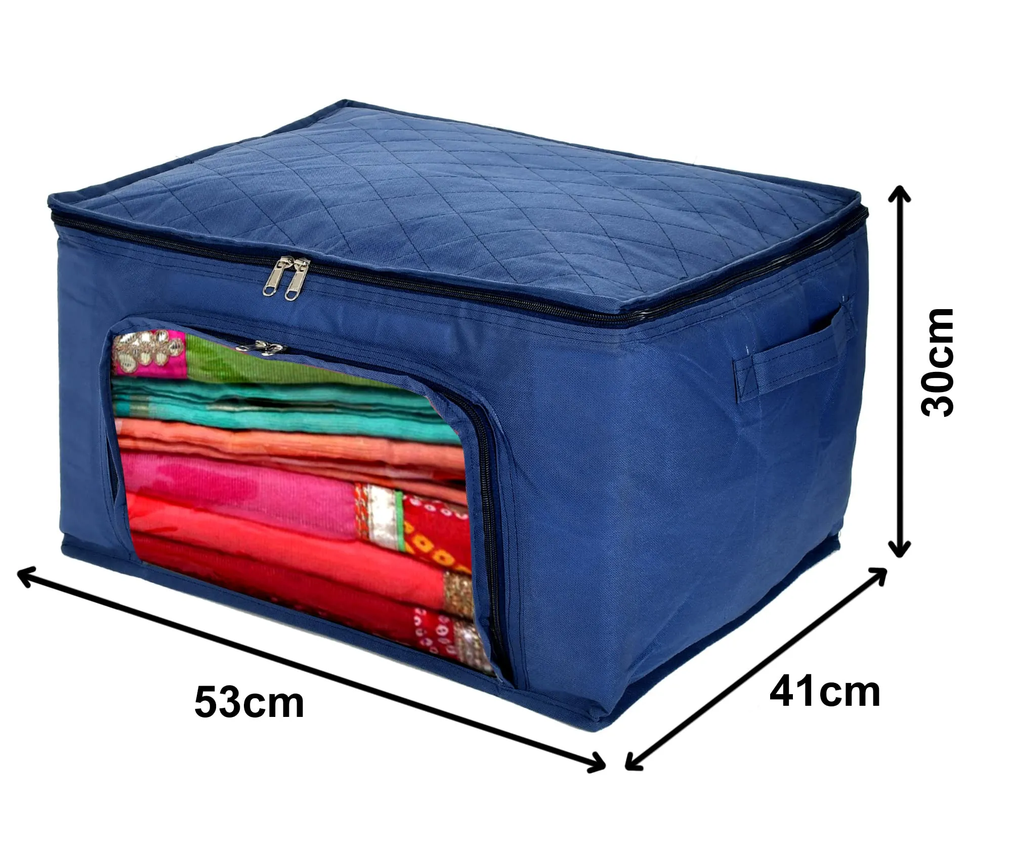 Heart Home Non-Woven Living Box, Underbed Storage, Cloth Storage Boxes for Wardrobe With Window (Blue) 54HH4093.