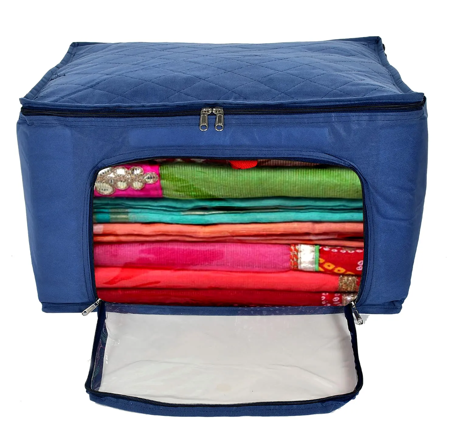 Heart Home Non-Woven Living Box, Underbed Storage, Cloth Storage Boxes for Wardrobe With Window (Blue) 54HH4093.