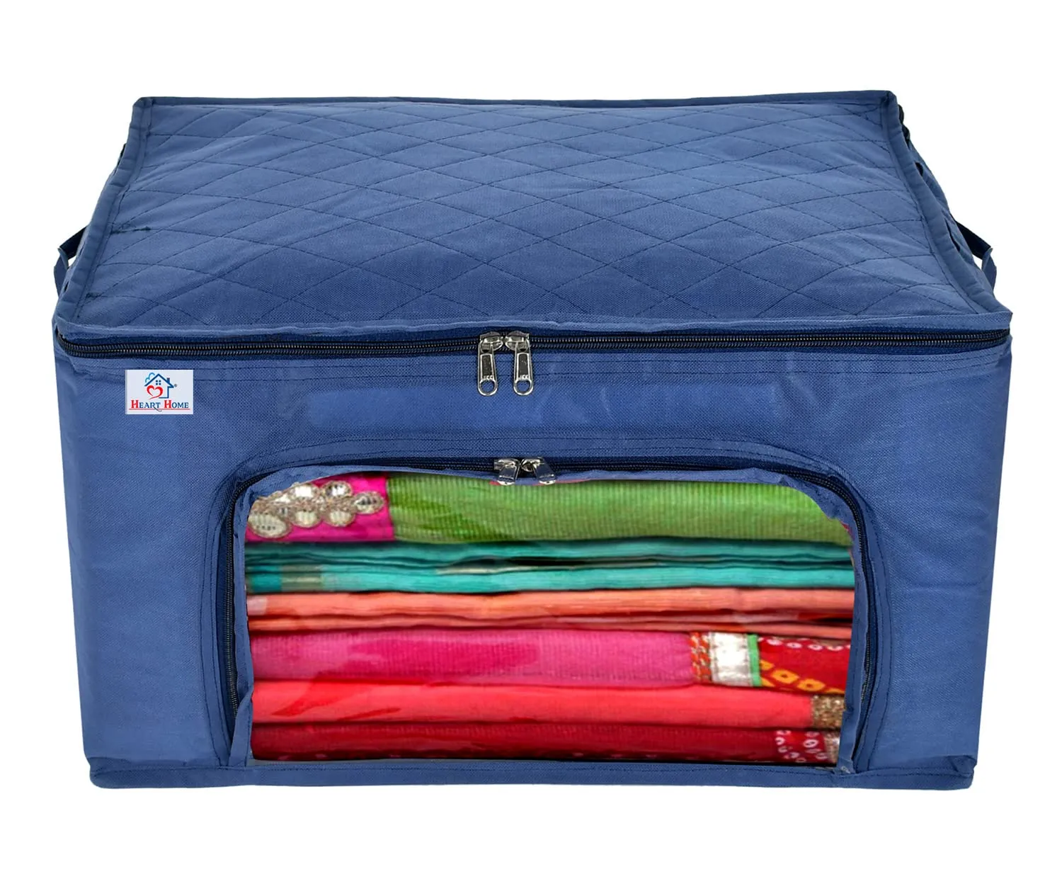 Heart Home Non-Woven Living Box, Underbed Storage, Cloth Storage Boxes for Wardrobe With Window (Blue) 54HH4093.