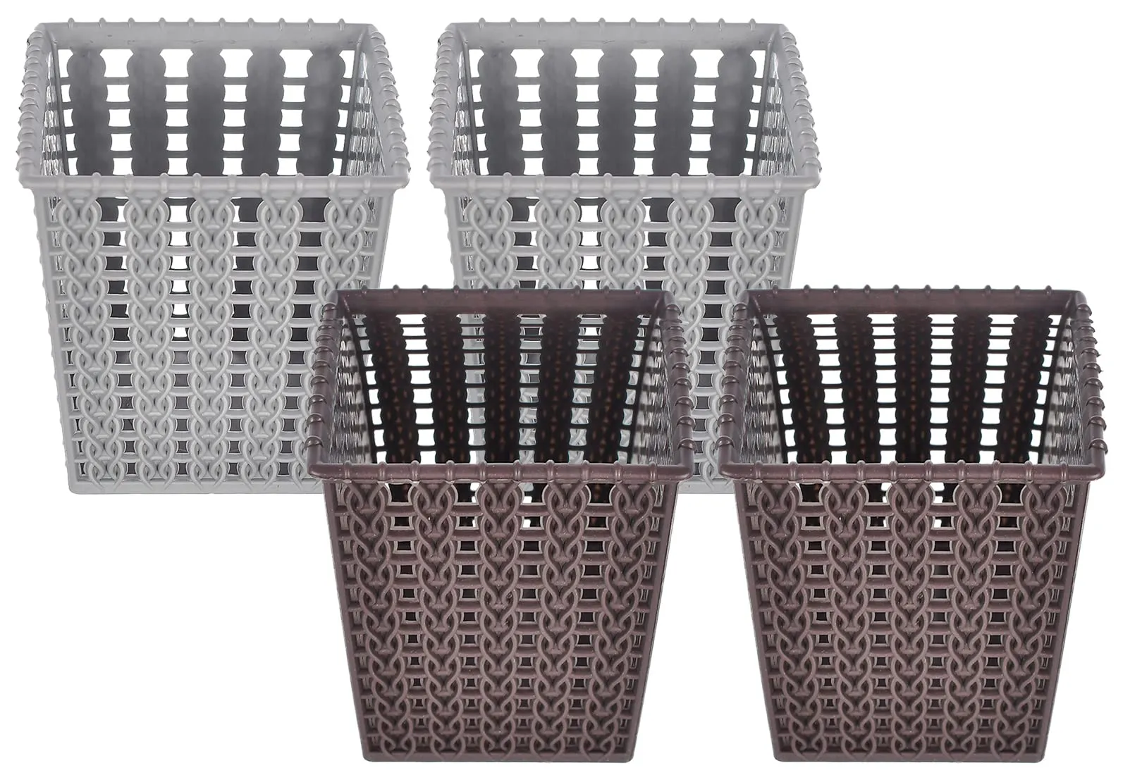 Heart Home Square Shape M 5 Multipurpose Plastic Holder/Organizer for Kitchen, Bathroom, Office, Living Room - Pack of 4 (Brown & Grey)-46HH0454