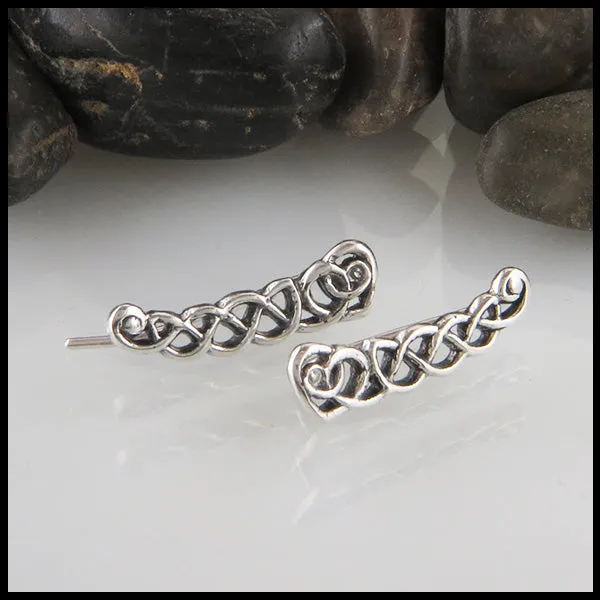 Heart Knot Ear Climbers in Silver