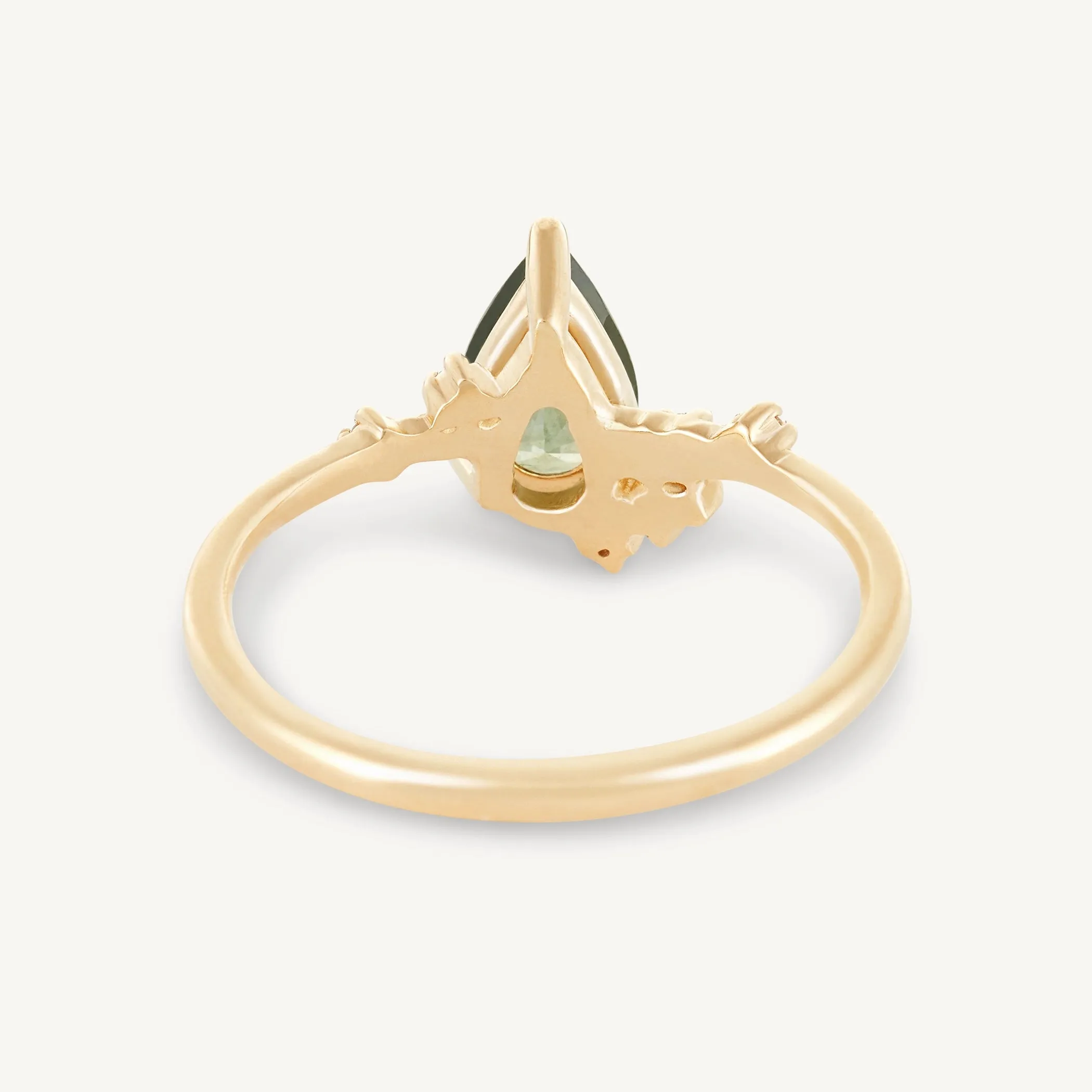 heartburst one-of-a-kind - 14k yellow gold ring, light and deep ocean green pear sapphire