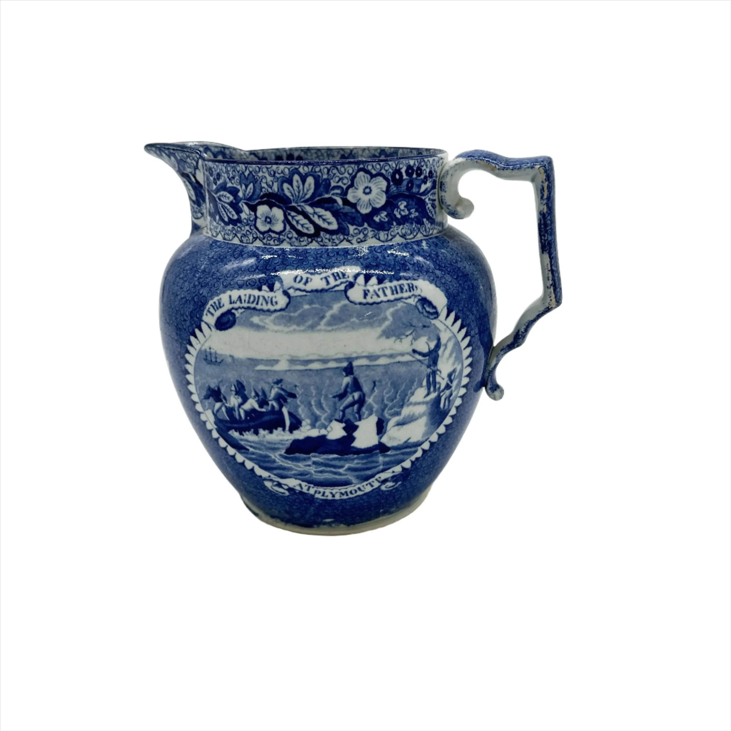 Historical Staffordshire "Landing of Fathers, Plymouth Rock" Pitcher