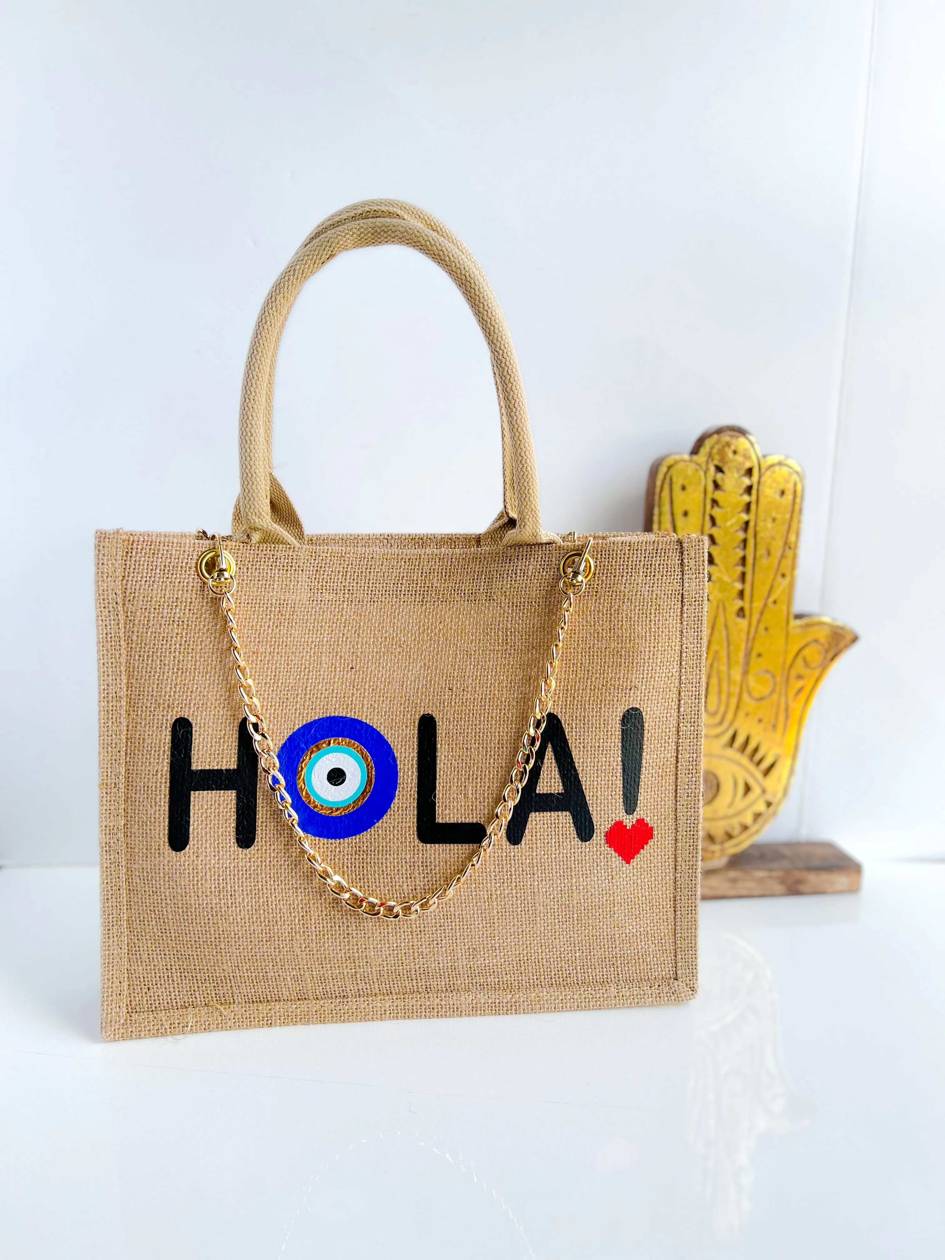 Hola Burlap Bag With Chain