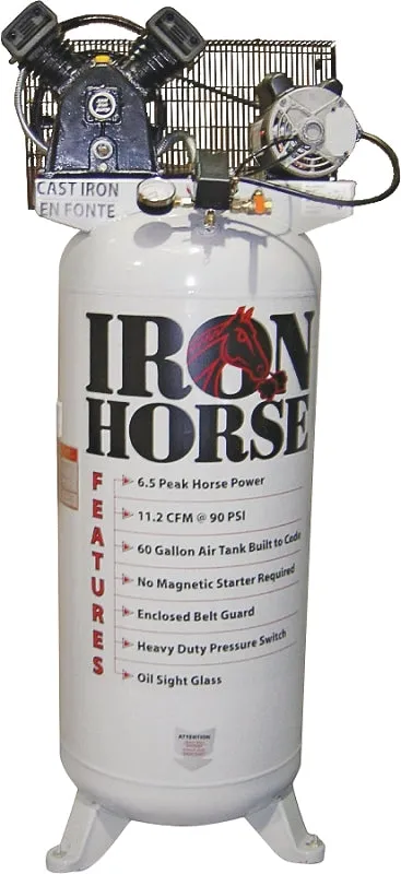 Iron Horse IHD6160V1 Air Compressor, Tool Only, 60 gal Tank, 6.5 hp, 208/230 V, 150 psi Pressure, 11.2 cfm Air :EA: QUANTITY: 1