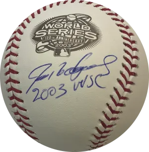 Ivan Rodriguez Autographed Rawlings 2003 World Series Baseball Official Baseball (JSA) w/ W.S. Champs Inscription