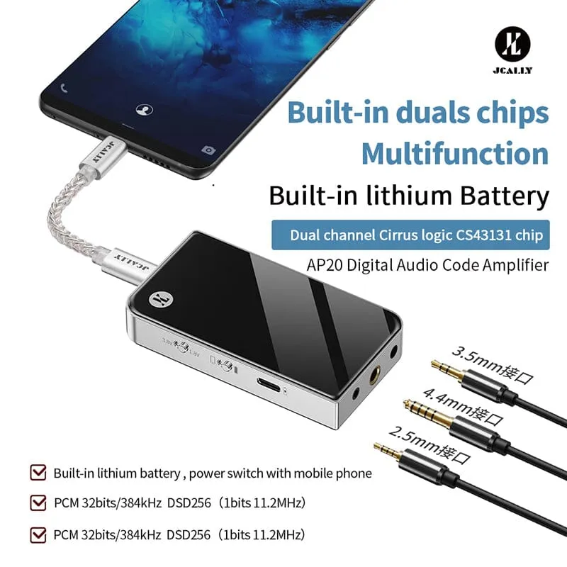 JCALLY AP20 Dual DAC Chip Built-in Lithium Battery Portable DAC & Amplifier