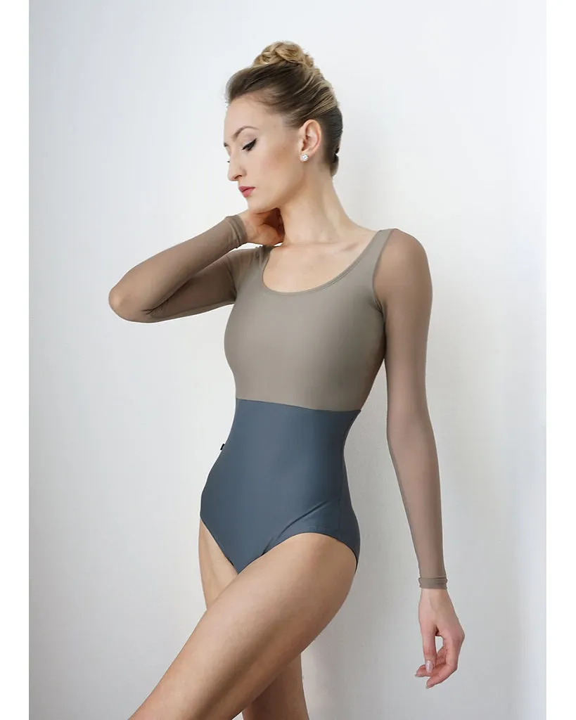 Jule Dancewear Illusion Mesh Long Sleeve Leotard - Womens - Dust/Charcoal