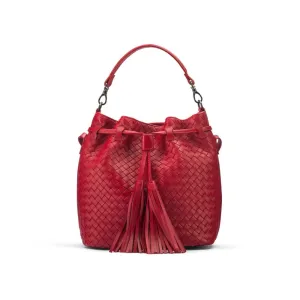 Kelly Woven Leather Bucket Bag - Red