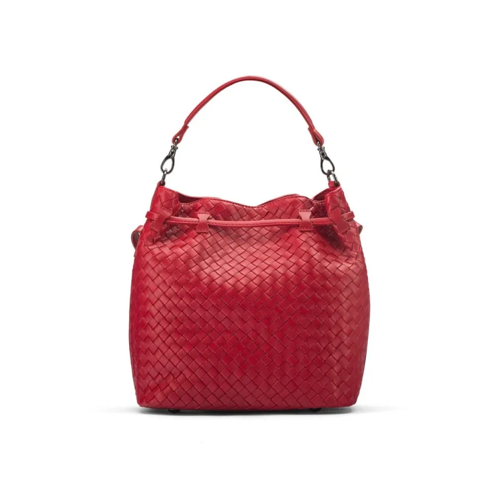 Kelly Woven Leather Bucket Bag - Red