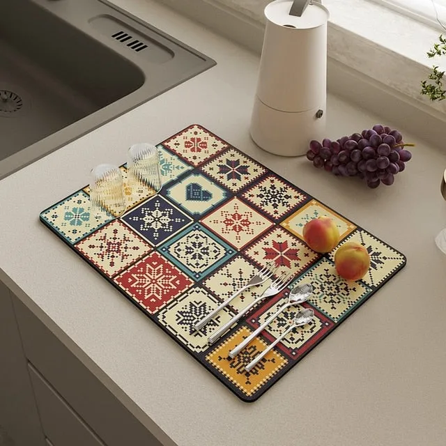 Kitchen Drain Pad Absorbent Drying Mat Countertop Protector Placemat