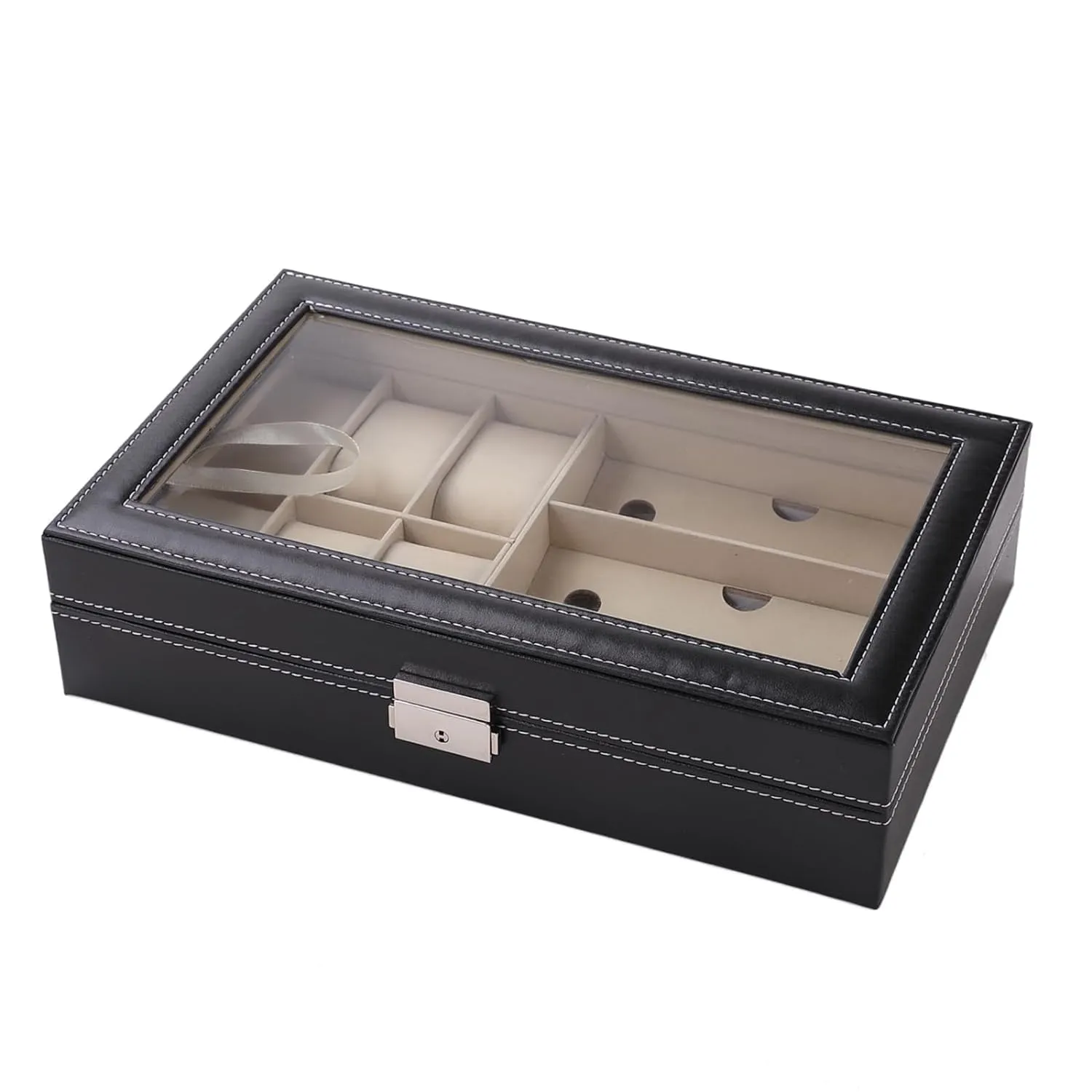 Kuber Industries 6 Slot Watch Storage Box With 3 Slot Glasses organizer|Black|Pack of 4|