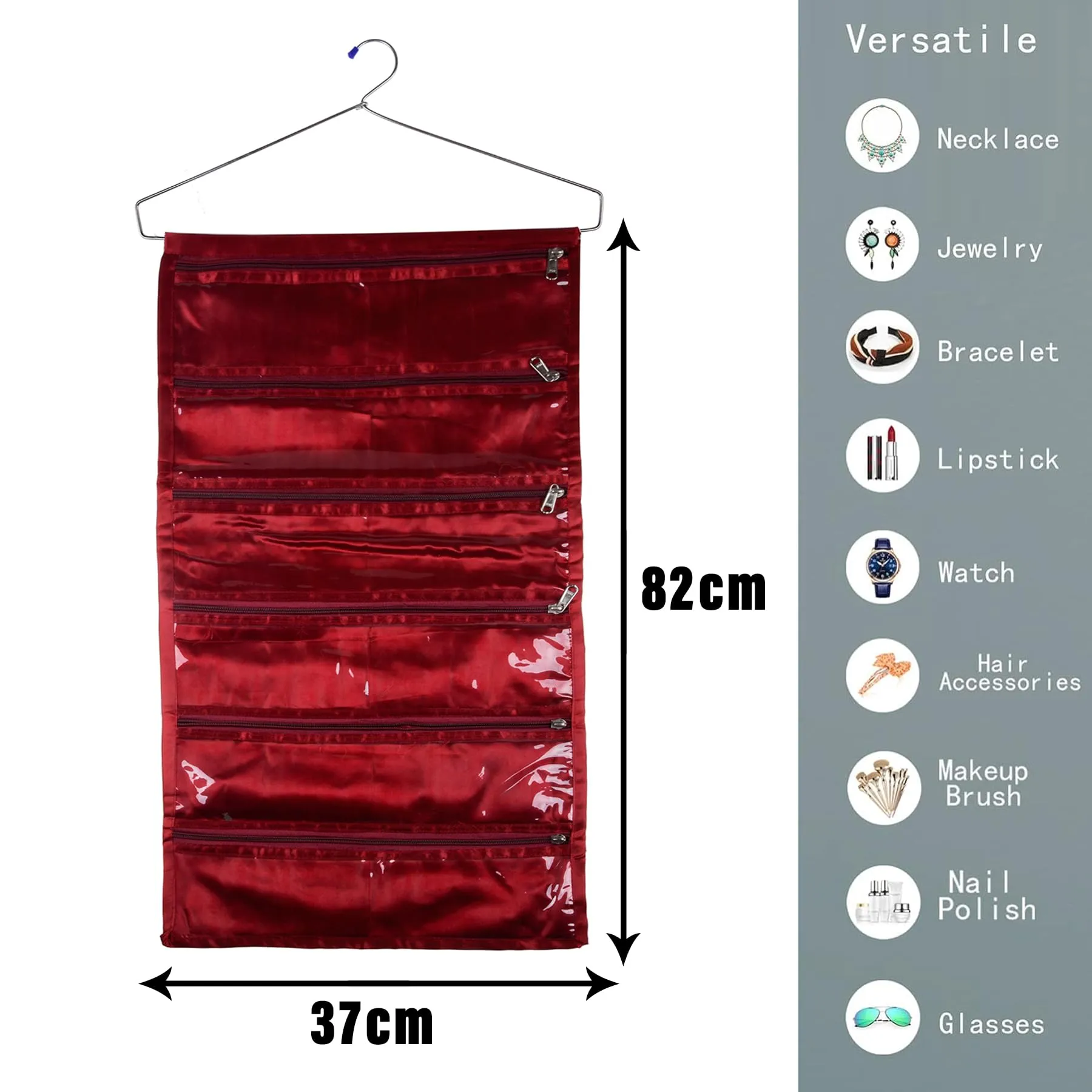 Kuber Industries Hanging Organizer | Satin Storage Hanger | 6 Pocket Hanging Organizer | Storage Organizer with Hanger | Jewellery Kit | Jewellery Hanging Organizer | Pack of 2 | Maroon