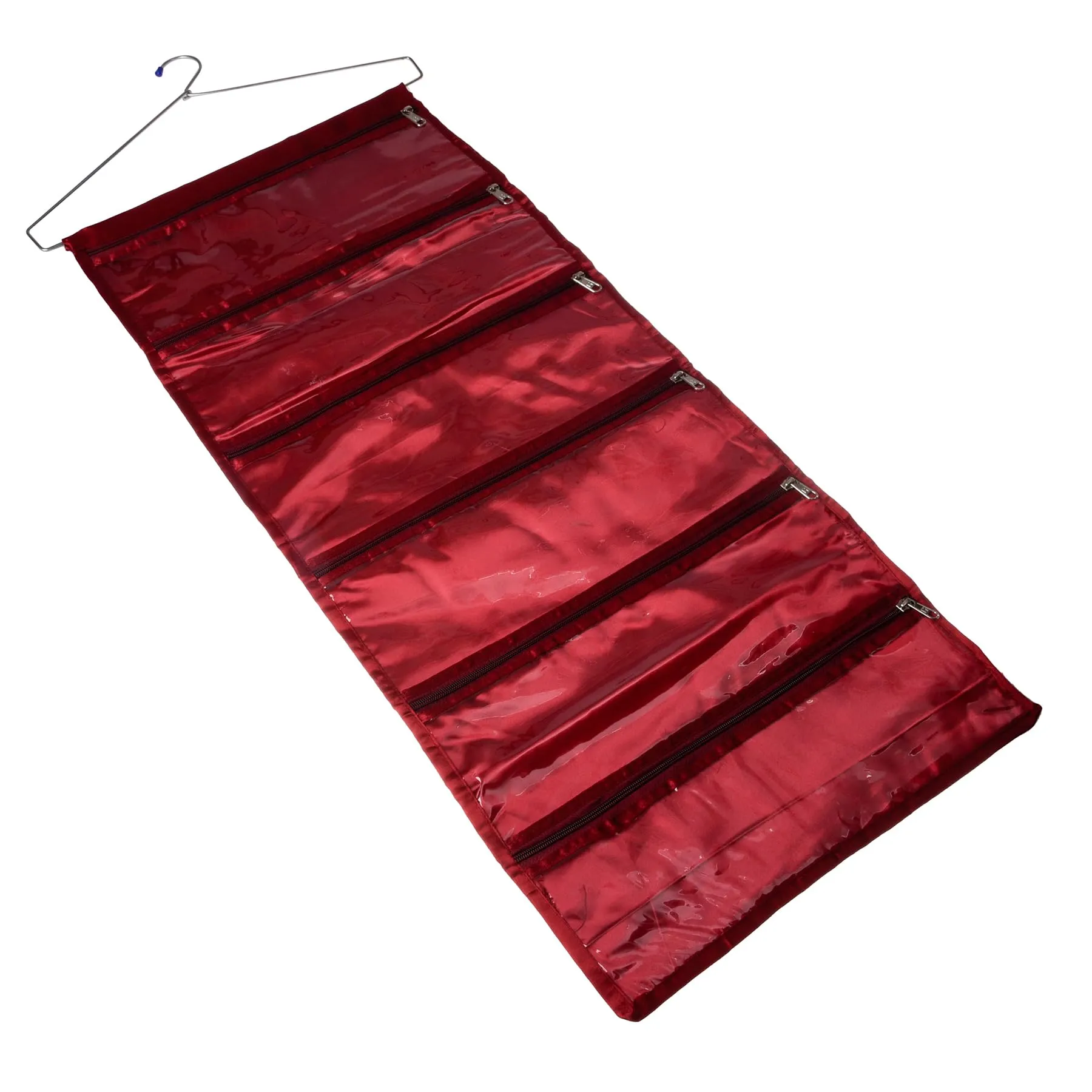 Kuber Industries Hanging Organizer | Satin Storage Hanger | 6 Pocket Hanging Organizer | Storage Organizer with Hanger | Jewellery Kit | Jewellery Hanging Organizer | Pack of 2 | Maroon