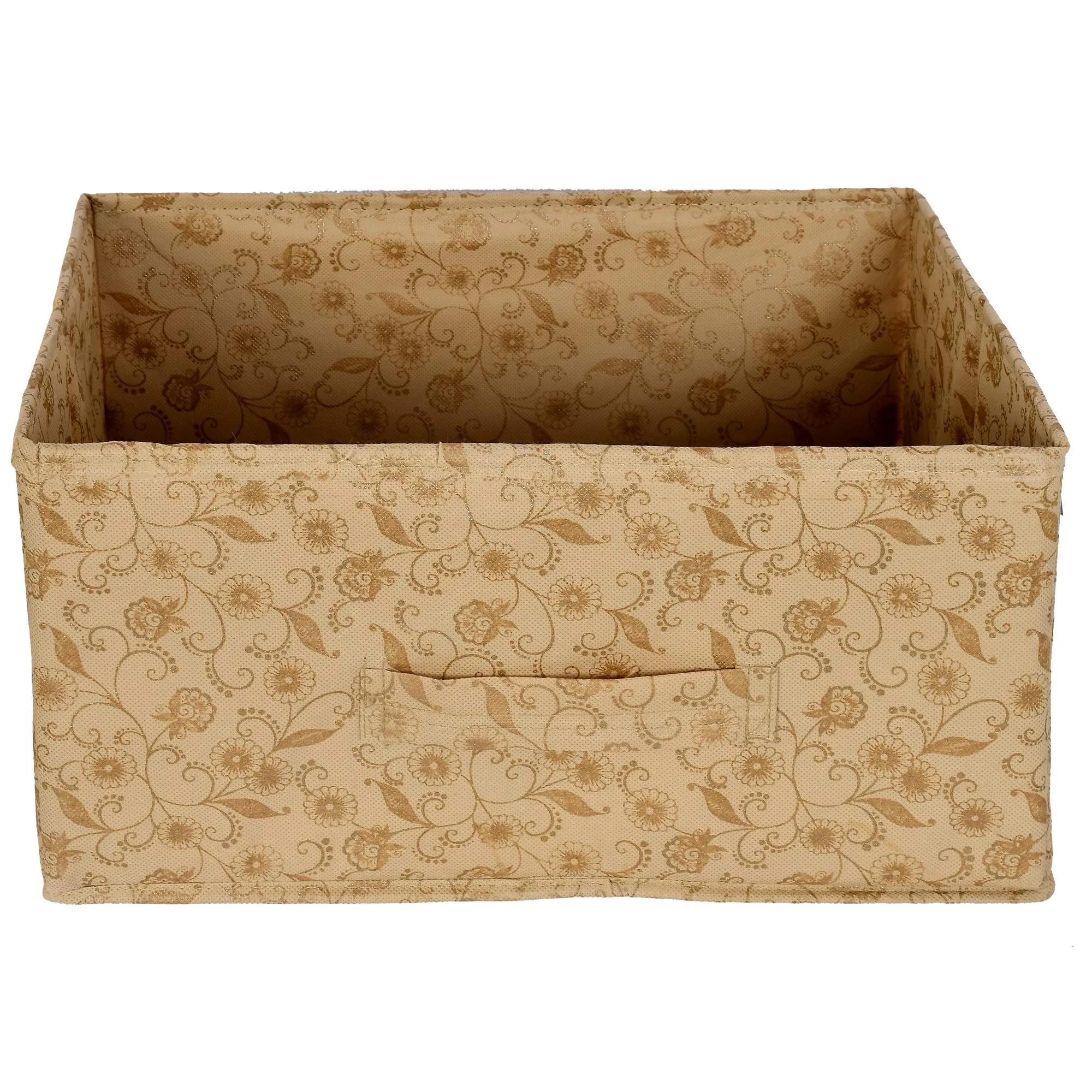 Kuber Industries Metalic Floral Print Non Woven Fabric 5-Drawer Storage and Cloth Organizer Unit for Closet (Beige)-KUBMART1178