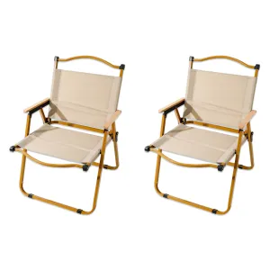 Kuber Industries (Set of 2) Portable & Foldable Chair for Travelling - Camping Cloth Kurchi for Outdoor Beach & Home Aram - Khaki