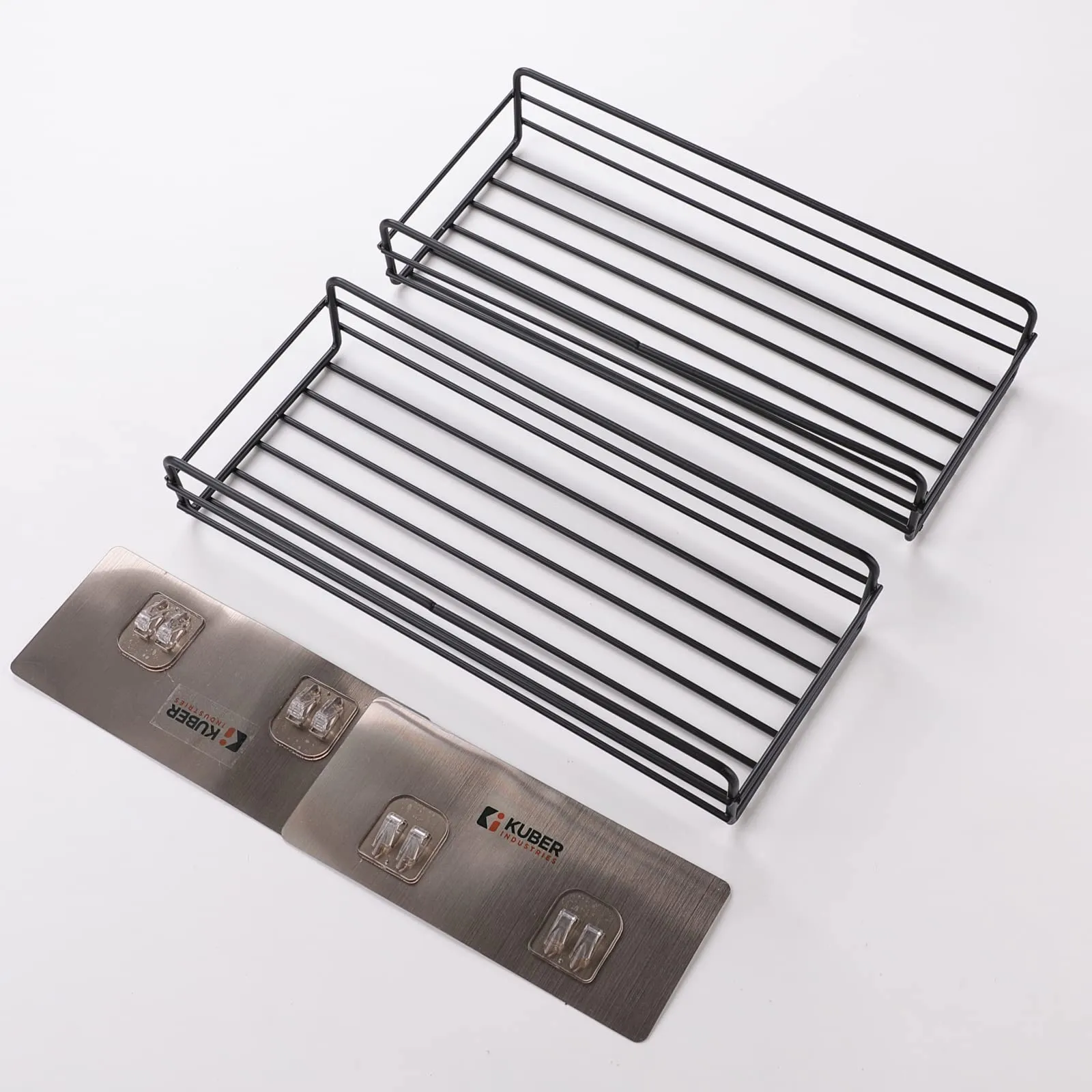 Kuber Industries Stainless Steel Bathroom & Kitchen Organizer Rack|Multipurpose Wall Shelves Non-Toxic|Storage Racks & Shelves for Bathroom & Kitchen|HR-14|Set of 2|Black (Pack of 2)