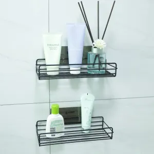 Kuber Industries Stainless Steel Bathroom & Kitchen Organizer Rack|Multipurpose Wall Shelves Non-Toxic|Storage Racks & Shelves for Bathroom & Kitchen|HR-14|Set of 2|Black (Pack of 2)