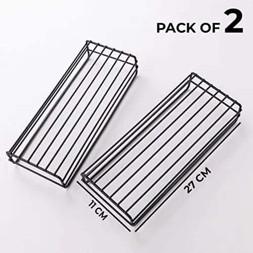 Kuber Industries Stainless Steel Bathroom & Kitchen Organizer Rack|Multipurpose Wall Shelves Non-Toxic|Storage Racks & Shelves for Bathroom & Kitchen|HR-14|Set of 2|Black (Pack of 2)