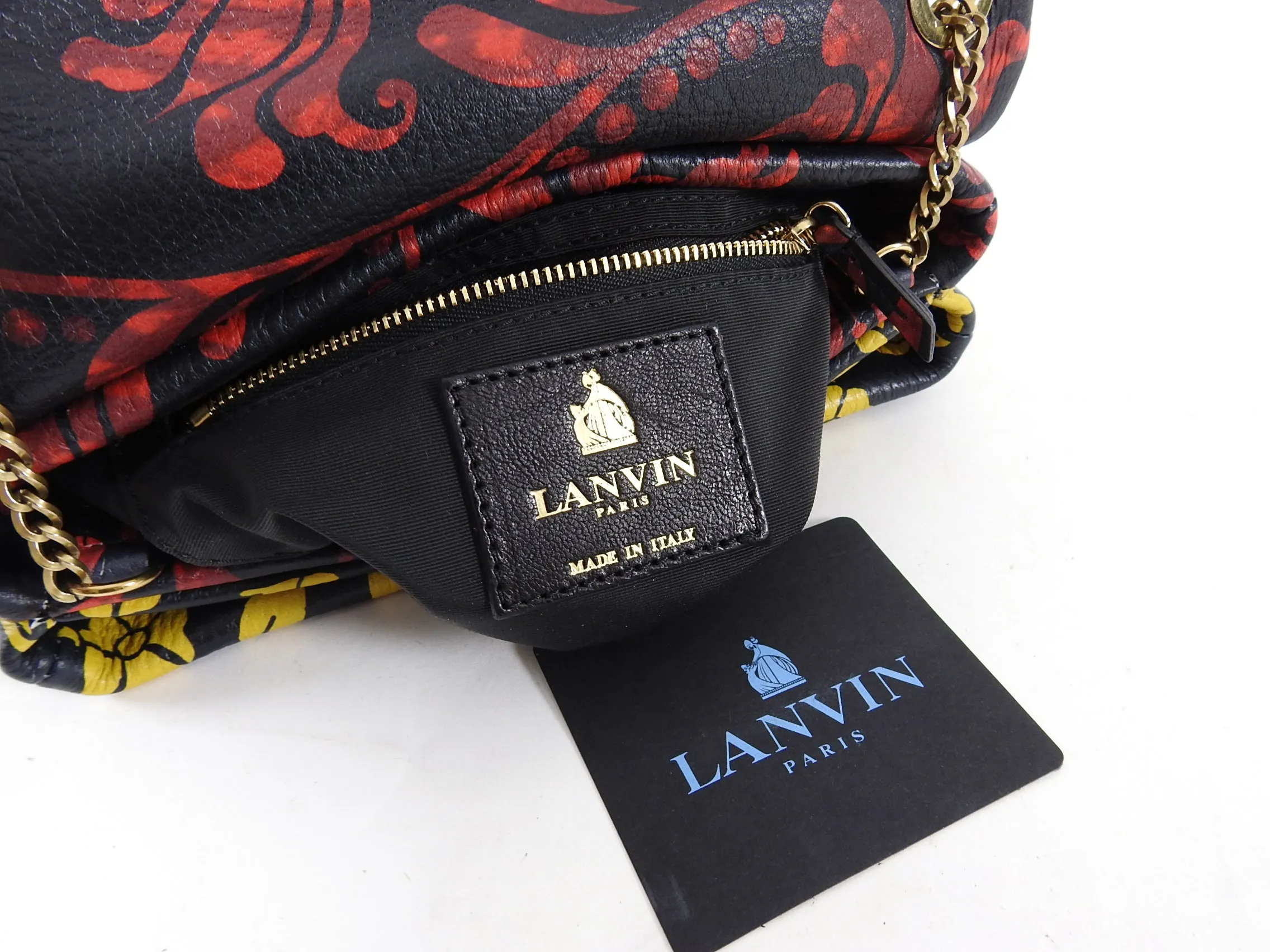 Lanvin Red and Yellow Floral Crossbody Leather Small Bag