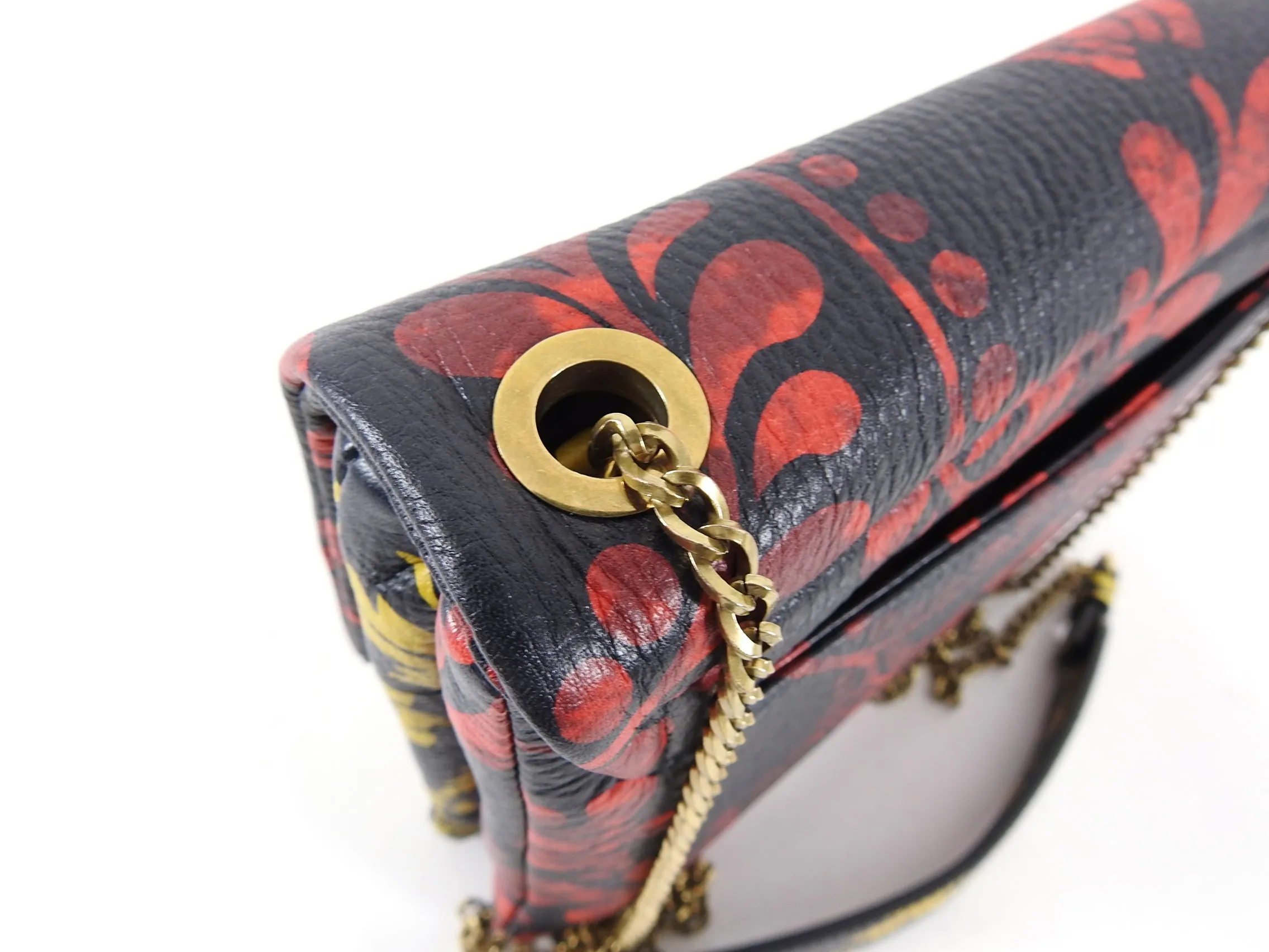 Lanvin Red and Yellow Floral Crossbody Leather Small Bag