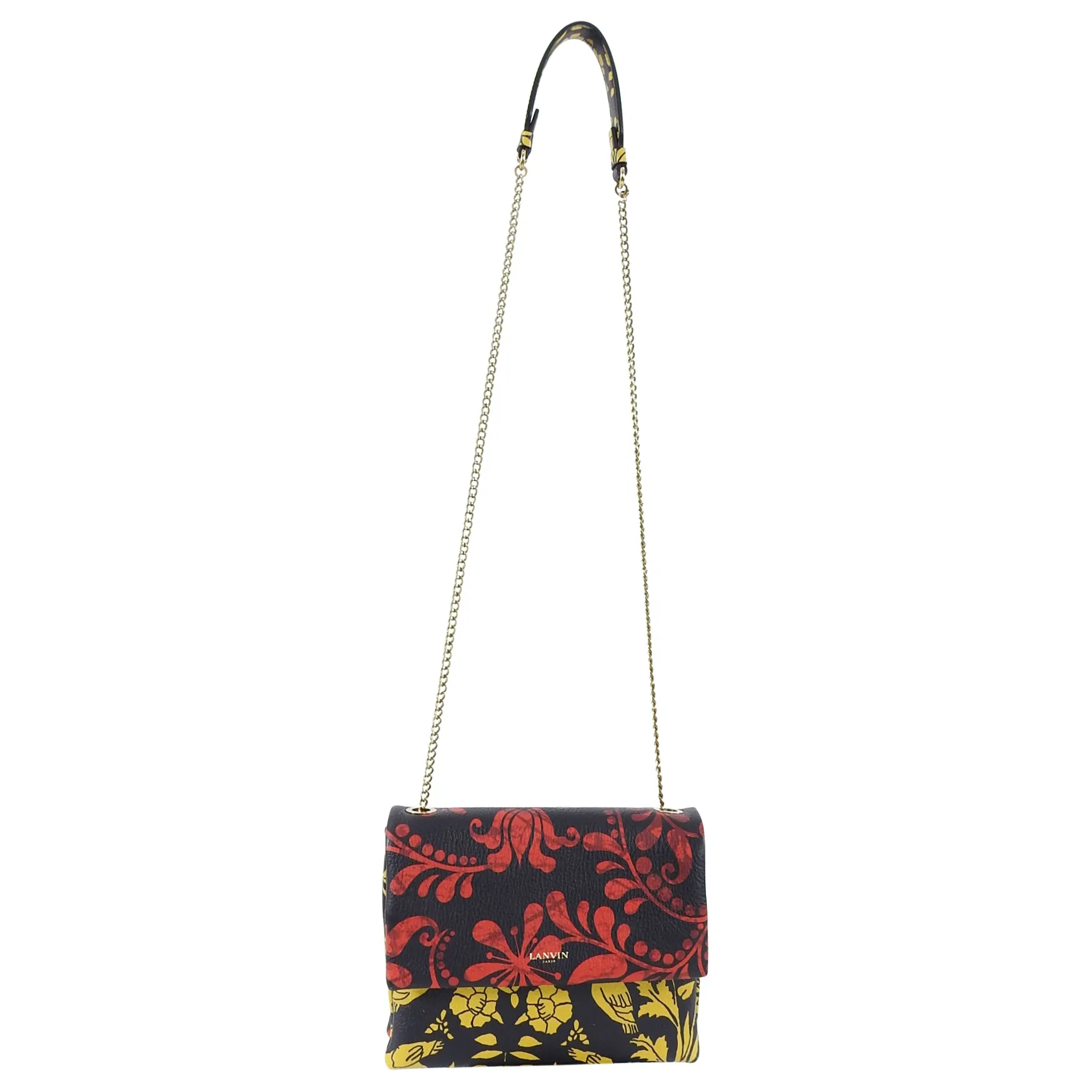 Lanvin Red and Yellow Floral Crossbody Leather Small Bag