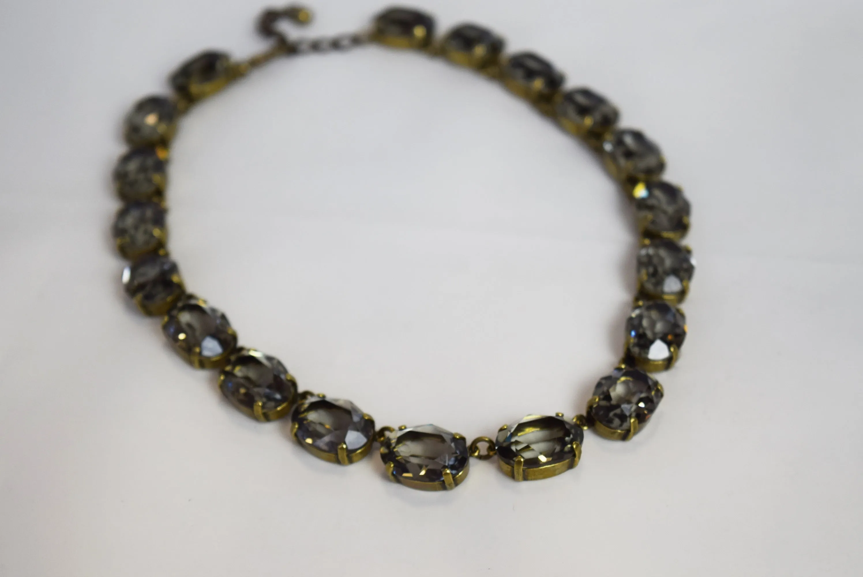 Light Grey Swarovski Unfoiled Crystal Collet Necklace - Large Oval