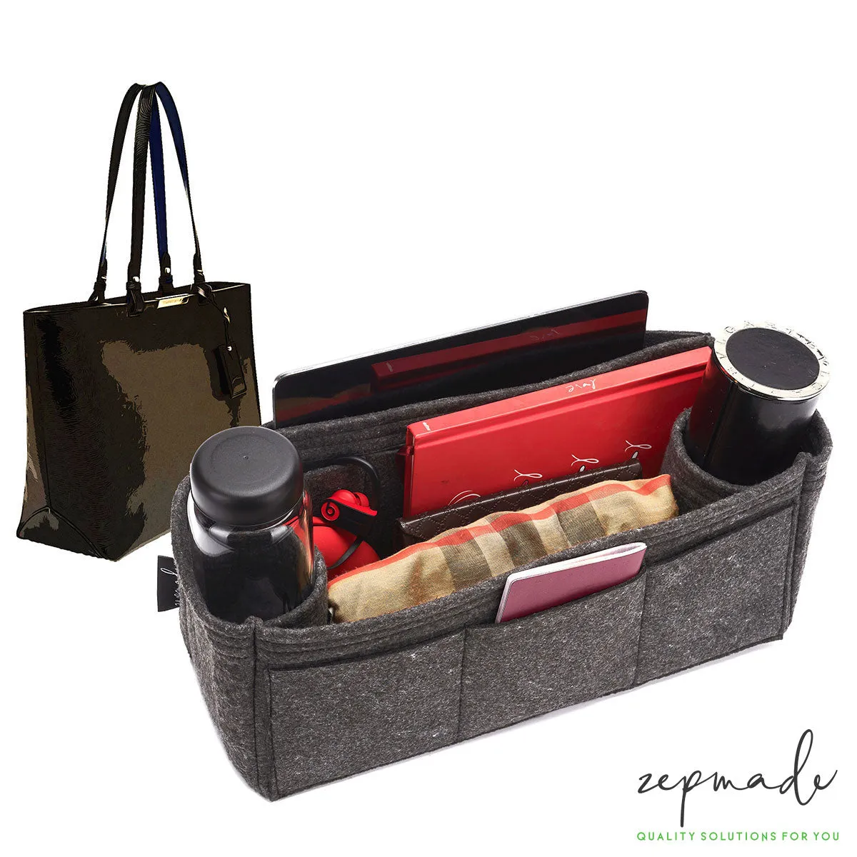 Longchamp Le Foulonné, Le Pliage, Pénélope Bag Models Organizer Insert, Bag Organizer with Double Bottle Holders and Exterior Pockets