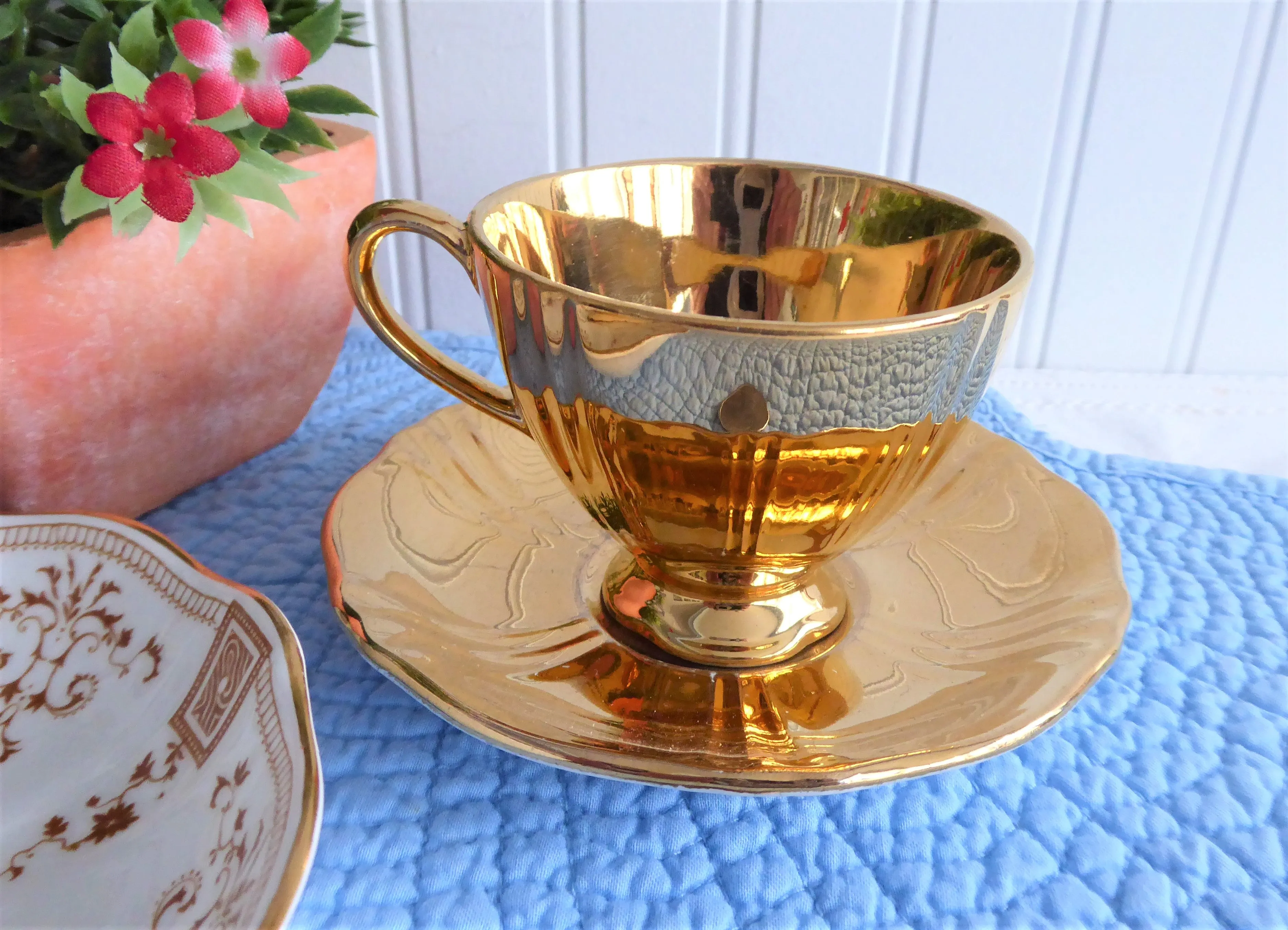 Luxe Royal Winton Golden Age Cup And Saucer Demitasse 1960s Gold Luster