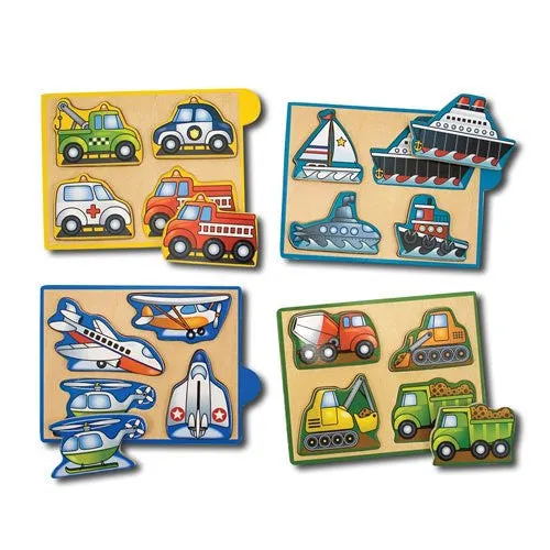 Melissa & Doug Vehicles Wooden Mini-Puzzle Pack 4 Separate Puzzles 4791 Ages 2 