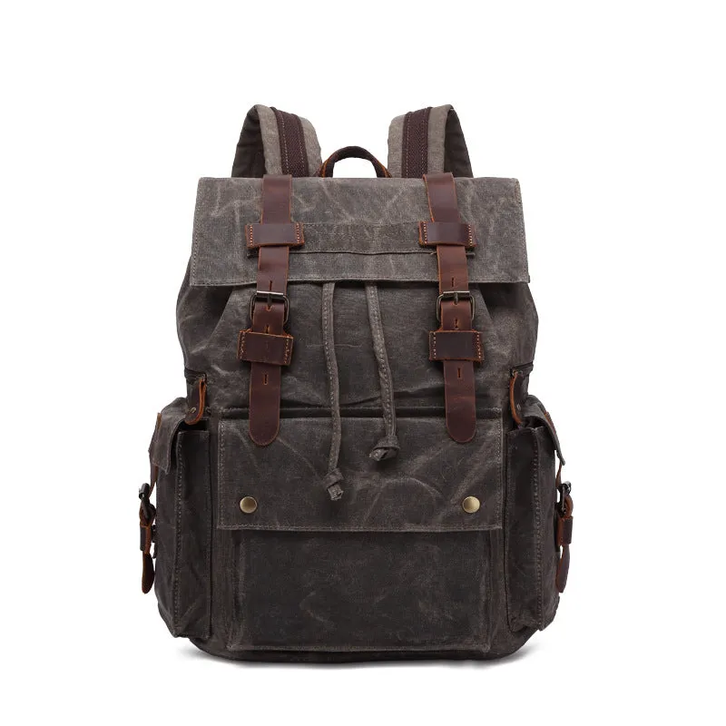 Men Waterproof Leather Canvas Outdoor Backpack 5358