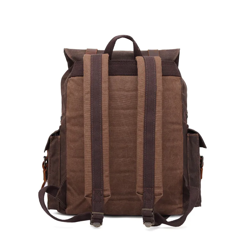 Men Waterproof Leather Canvas Outdoor Backpack 5358