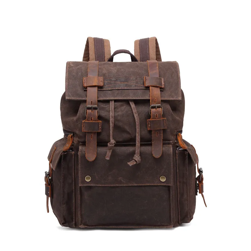 Men Waterproof Leather Canvas Outdoor Backpack 5358