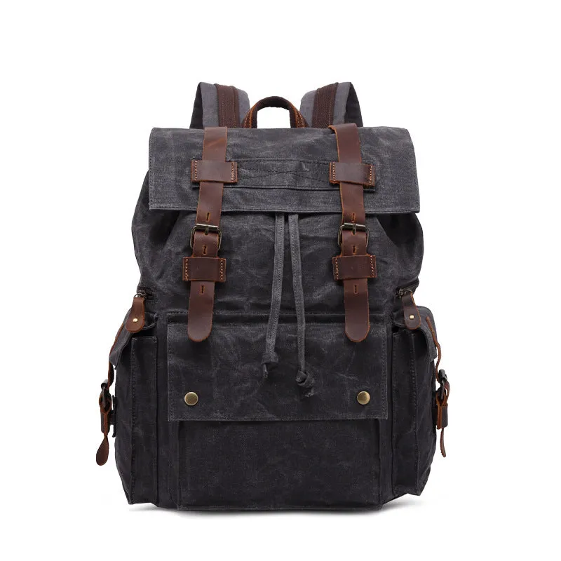 Men Waterproof Leather Canvas Outdoor Backpack 5358