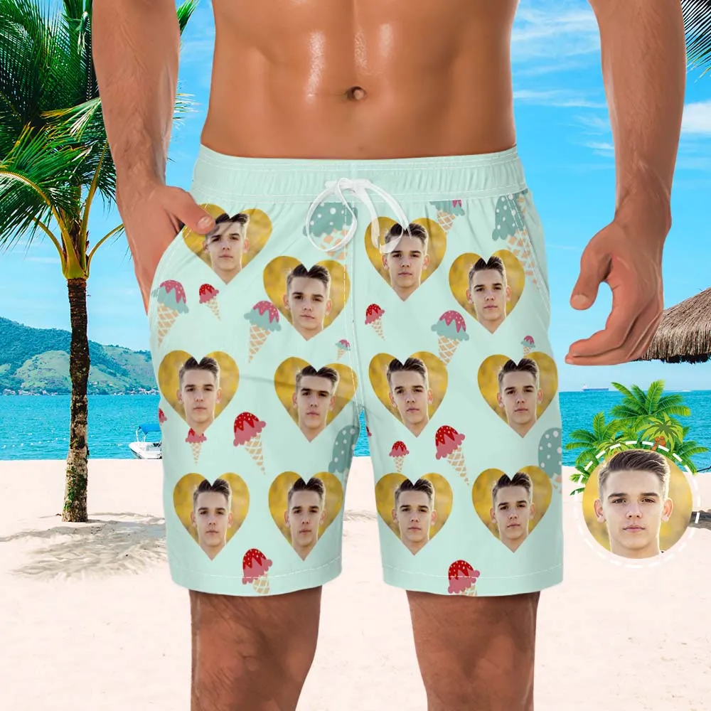 Men's Custom Photo Beach Shorts Custom Men's Shorts Ice Cream Design