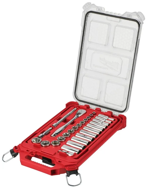 Milwaukee 48-22-9481 SAE Ratchet and Socket Set, Alloy Steel, Chrome, Specifications: 3/8 in Drive :SET: QUANTITY: 1