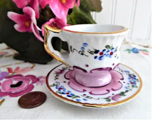 Miniature Cup And Saucer Floral Luster Portugal 1990s Mini Teacup