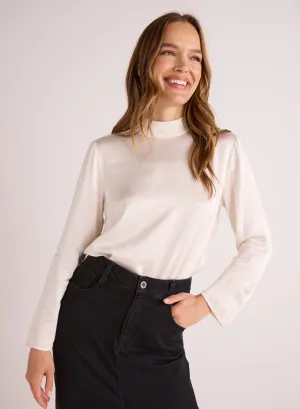 Mock Neck Button Back Top - Winter White