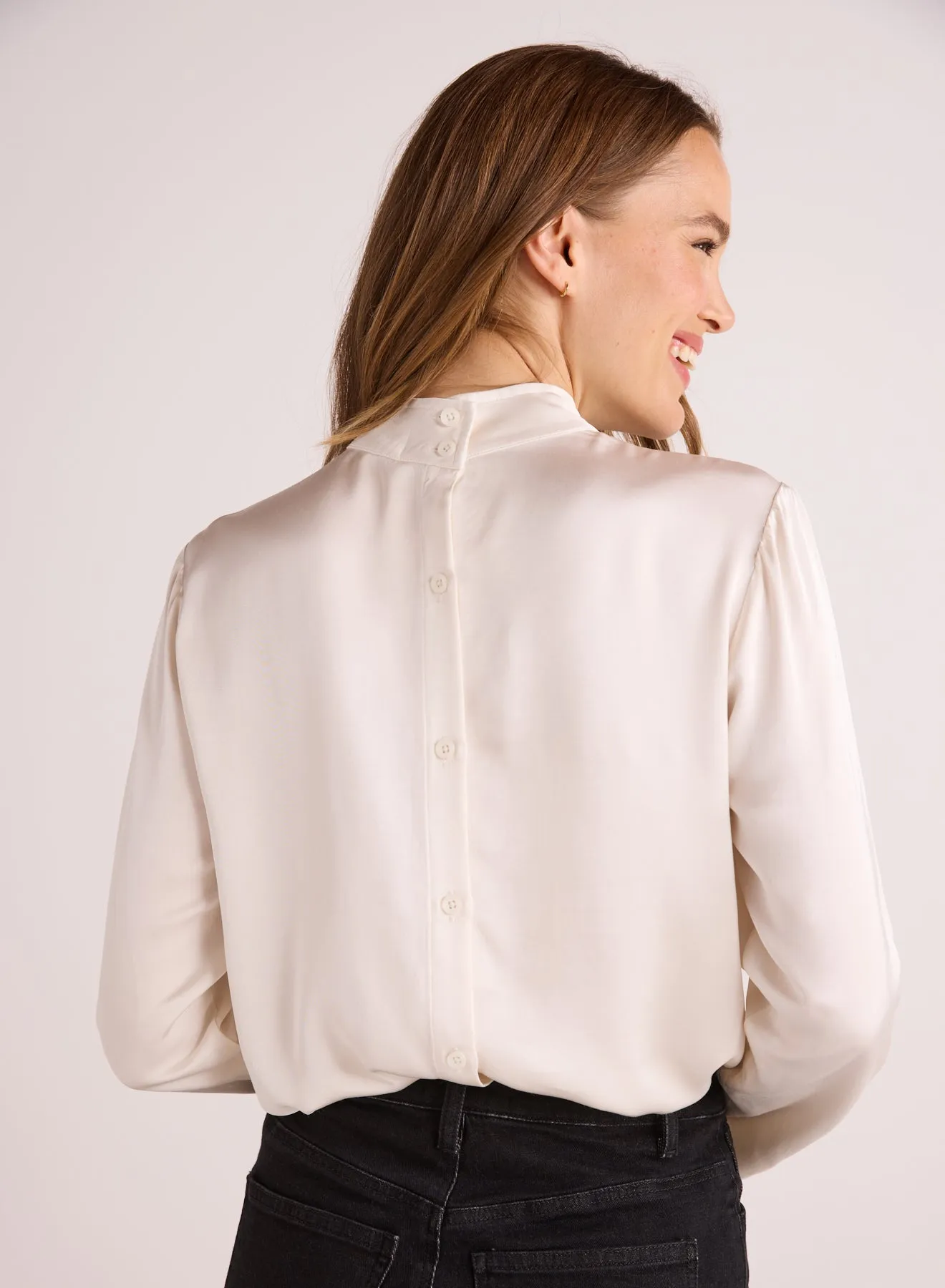 Mock Neck Button Back Top - Winter White