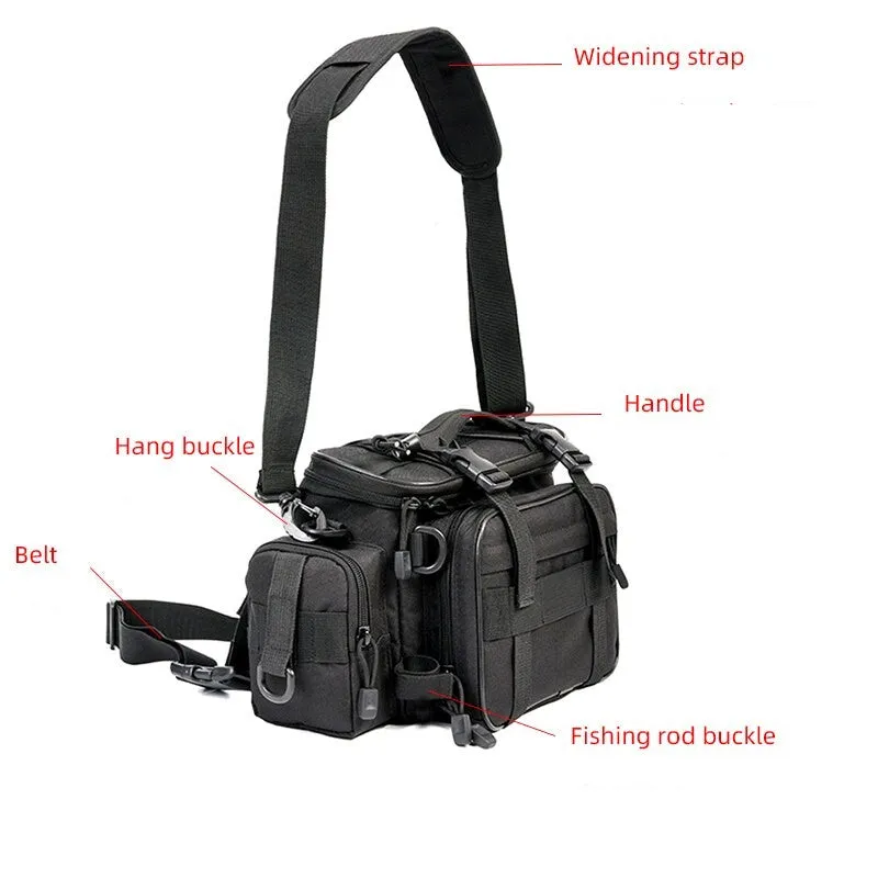 Multifunctional Waterproof Fishing Tackle Crossbody Bag Dual Zippers