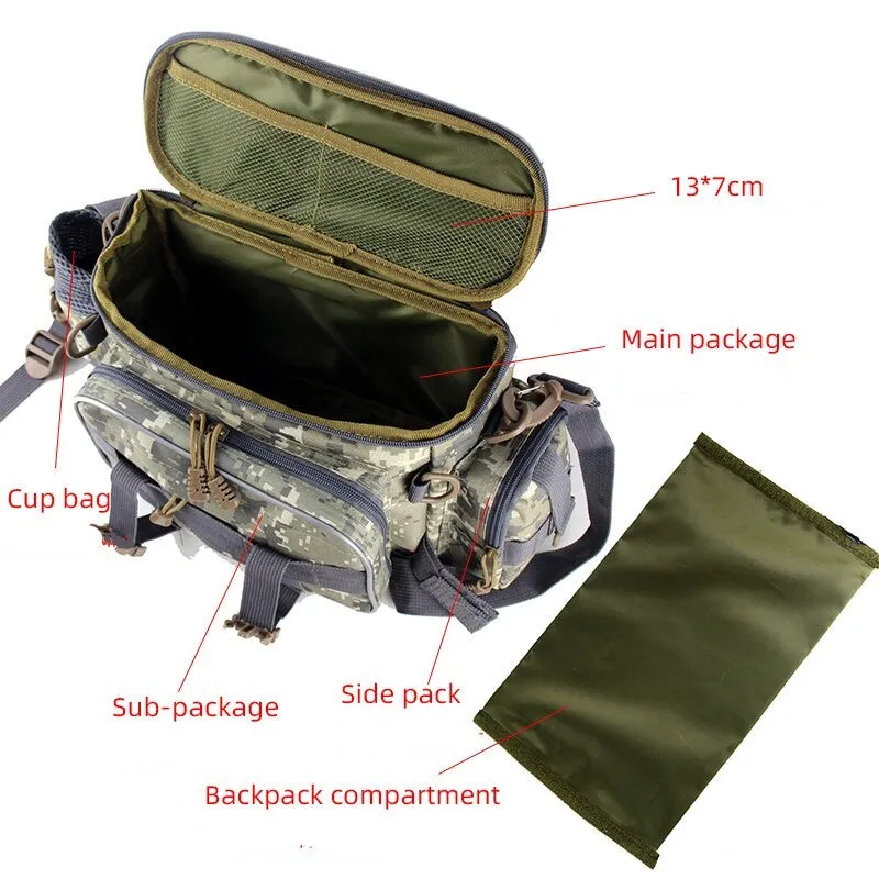 Multifunctional Waterproof Fishing Tackle Crossbody Bag Dual Zippers