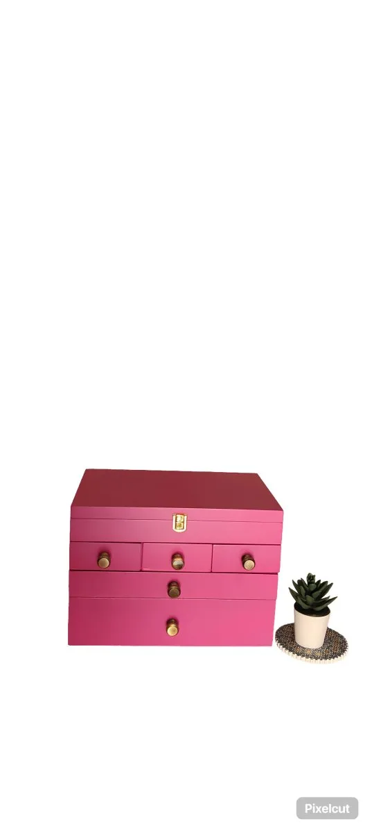 Multipurpose Wooden Makeup & Jewellery Organizer with 5 Drawers- Pink