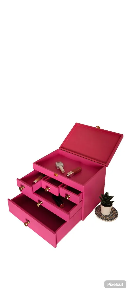 Multipurpose Wooden Makeup & Jewellery Organizer with 5 Drawers- Pink