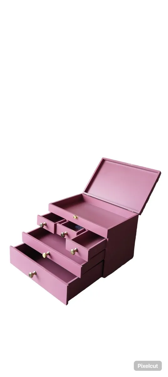 Multipurpose Wooden Makeup & Jewellery Organizer with 5 Drawers- Plum